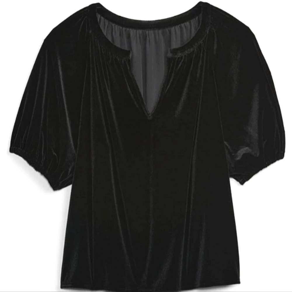 ☆Gorgeous☆NWT Women's GAP Soft Velour Puff Sleeve short sleeve Black Top☆